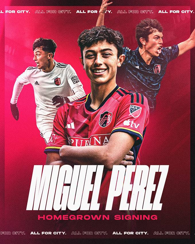 Poster featuring Miguel Perez, mid-fielder for St. Louis CITY SC.