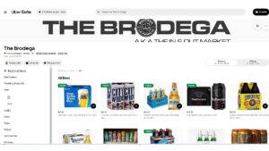 The Brodega's Uber Eats homepage featuring craft beers, top-shelf spirits, and local snacks