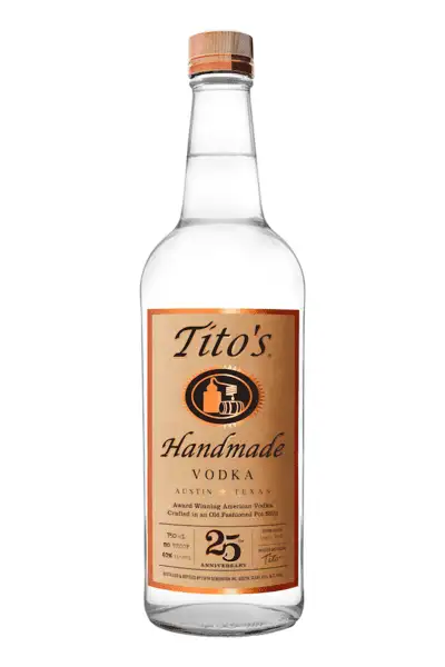 Tito's Handmade Vodka 750ml bottle on liquor store shelf